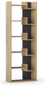 Fekete-natúr színű könyvespolc tölgyfa dekorral 60,5x162 cm Klapo – Marckeric