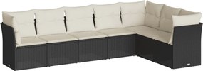 vidaXL 7 részes fekete polyrattan kerti ülőgarnitúra párnával