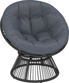 Outsunny 360° forgatható Papasan fotel – kerek polyrattan pihenő párnával, acél váz, szürke | Aosom