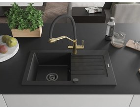 Mexen Pablo, gránit mosogató 752x436x161 mm, 1 kamrás és Duo mosogató csaptelep, fekete, 6510-77-671701-57-B