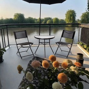 Kerti félkör alakú asztal üveglappal ISLAND 70x40 cm, fekete