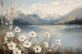 Vászonkép Canvas Tájkép Hegyek Tátra Tó Völgy Virágok 120x80