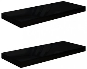 2 db magasfényű fekete MDF lebegő fali polc 60 x 23,5 x 3,8 cm