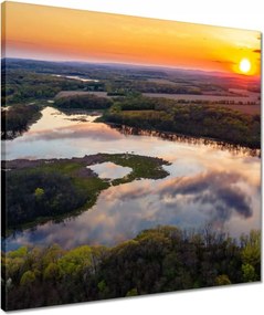 Vászonkép 50x50 Folyó erdő naplemente