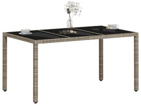 világosszürke polyrattan üveglapos kerti asztal 150x90x75 cm