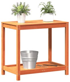 viaszbarna tömör fenyőfa ültetőasztal polccal 82,5x50x75 cm