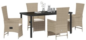 5 darabos kültéri étkezőszett párnákkal Bézs Poli rattan