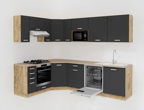 Malorca Korona tölgy - Antracit sarok konyhabútor 180 cm x 270 cm