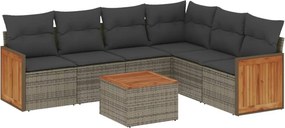 vidaXL 7 részes szürke polyrattan kerti ülőgarnitúra párnákkal