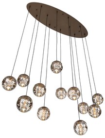 Dizájn függőlámpa sötét bronz színű, átlátszó üveggel, 12 fényforrással - Inge