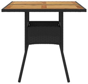 fekete polyrattan kerti asztal akácfa lappal 80 x 80 x 75 cm