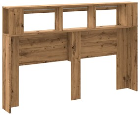 kézműves tölgyszínű szerelt fa LED-es fejtámla 160x18,5x103,5cm