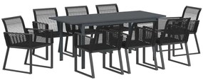 vidaXL Kert étkező szett 9 pcs Fekete polirattan