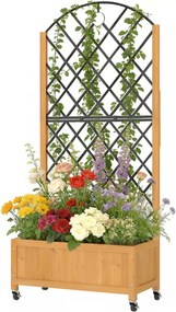 Outsunny emelt fenyő virágláda rácssal és kerekekkel, 72 x 36 x 168 cm | Aosom