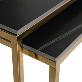 Dohányzóasztal szett fekete márvány/arany színben. TENOR