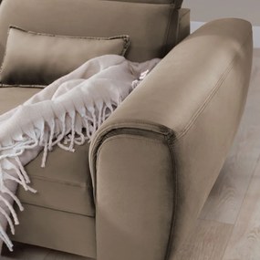 Világosbarna bársony kinyitható-tárolóhelyes sarokkanapé (bal oldali-heverő résszel) Foble – ELTAP