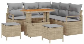 vidaXL Kerti Kanapé Szett párnával 8 pcs Bézs polirattan