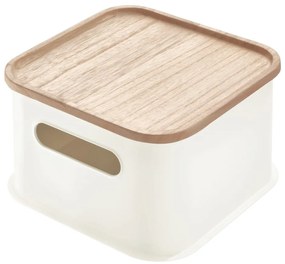 Eco Handled fehér tárolódoboz paulownia fa fedéllel, 21,3 x 21,3 cm - iDesign