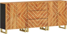 vidaXL 3 db barna-fekete tömör mangófa tálalószekrény 60x33,5x75 cm
