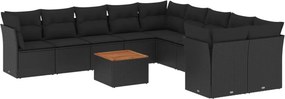 vidaXL 11 részes fekete polyrattan kerti ülőgarnitúra párnákkal