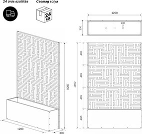 Fém kerti pergola virágládával 3in1, fekete, 1200x1800x300 mm: ROSE