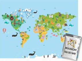 Fotótapéta Flizelina Világtérkép állatok gyerekszoba 200x140 ragasztó