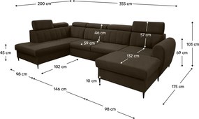 Kinyitható ülőgarnitúra, barna, jobbos, KORIO U