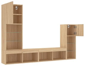 vidaXL 4 darab füstös tölgy színű szerelt fa TV-bútor LED-del