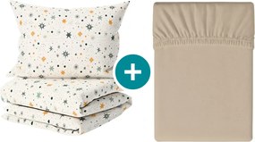 Krepp ágyneműhuzat szett ASTORIA POLY krémszínű + Jersey lepedő 90 x 200 cm kapucsínó, egyszemélyes
