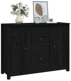 fekete tömör fenyőfa tálalószekrény 100 x 35 x 74 cm