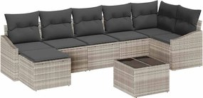 vidaXL Kanapé Szett párnával 8 pcs Világosszürke polirattan
