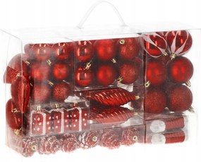 Karácsonyfa Bombák 72db-OS Karácsonyfa Szett Törhetetlen Piros Karácsonyi Díszek