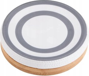 Szappantartó Kerek Fehér Szürke Bambusz Fa Kerámia Divatos