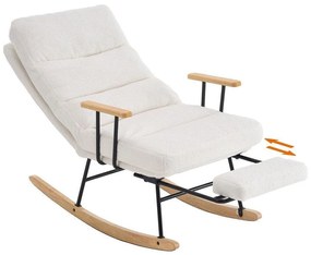 Hintaszék fa lábakkal, plüss szövettel, 4 fokozatban állítható háttámlával, fehér