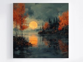 Poszter Tájkép Tó Fák Hold Este Éjszaka 80x80