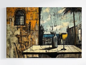 Vászonkép Canvas Kilátás Erkély Terasz Asztal Ital Pálmafa Tenger 120x80