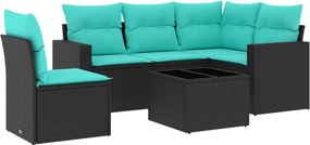 vidaXL 6 részes fekete polyrattan kerti ülőgarnitúra párnával