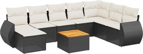 vidaXL 9 részes fekete polyrattan kerti ülőgarnitúra párnákkal