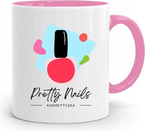 Rózsaszín Bögre Kozmetikusnak Pretty Nails Ajándék fényképes nyomattal