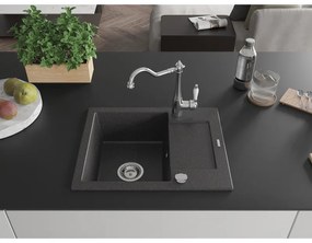 Mexen Enzo, gránit mosogató 576x465x174 mm, 1 kamrás és mosogató csaptelep Carla, fekete foltos, 6506-76-670700-00