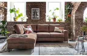 Barna bőrutánzat kinyitható sarokkanapé (bal oldali) Lofty Lilly – Miuform