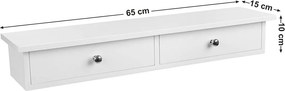Fali polc két fiókkal magasfényű bevonattal, fehér 65x15x10cm