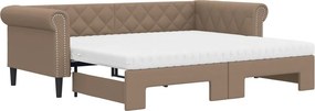 vidaXL cappuccino színű kihúzható műbőr heverő matraccal 90 x 200 cm