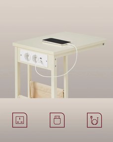 Oldalasztal, éjjeliszekrény beépített elosztóval krémfehér színben