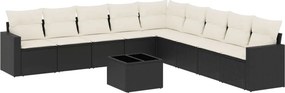 vidaXL 10 részes fekete polyrattan kerti ülőgarnitúra párnákkal