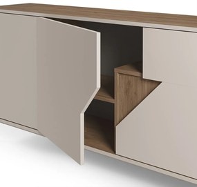 Krémszínű-natúr színű komód tölgyfa dekorral 150x80x40 cm Lilou – Marckeric