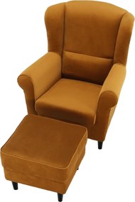 Füles fotel puffal, szövet mustár, ASTRID