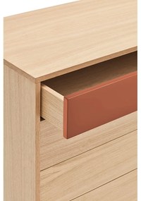 Yoko téglavörös fiókos komód tölgyfa dekorral - Teulat