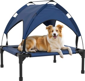 PawHut Emelt Kutyafekhely Napernyővel, Kültéri Kutyapihentető Tetővel, Szellős Kicsi és Közepes Kutyáknak Sötétkék Oxford 76 x 61 x 69.5 cm | Aosom