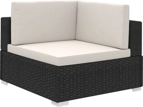 8-részes fekete polyrattan kerti bútorszett párnákkal